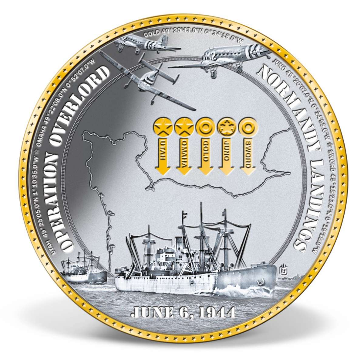 DDay Normandy Landings Commemorative Coin GoldLayered Gold