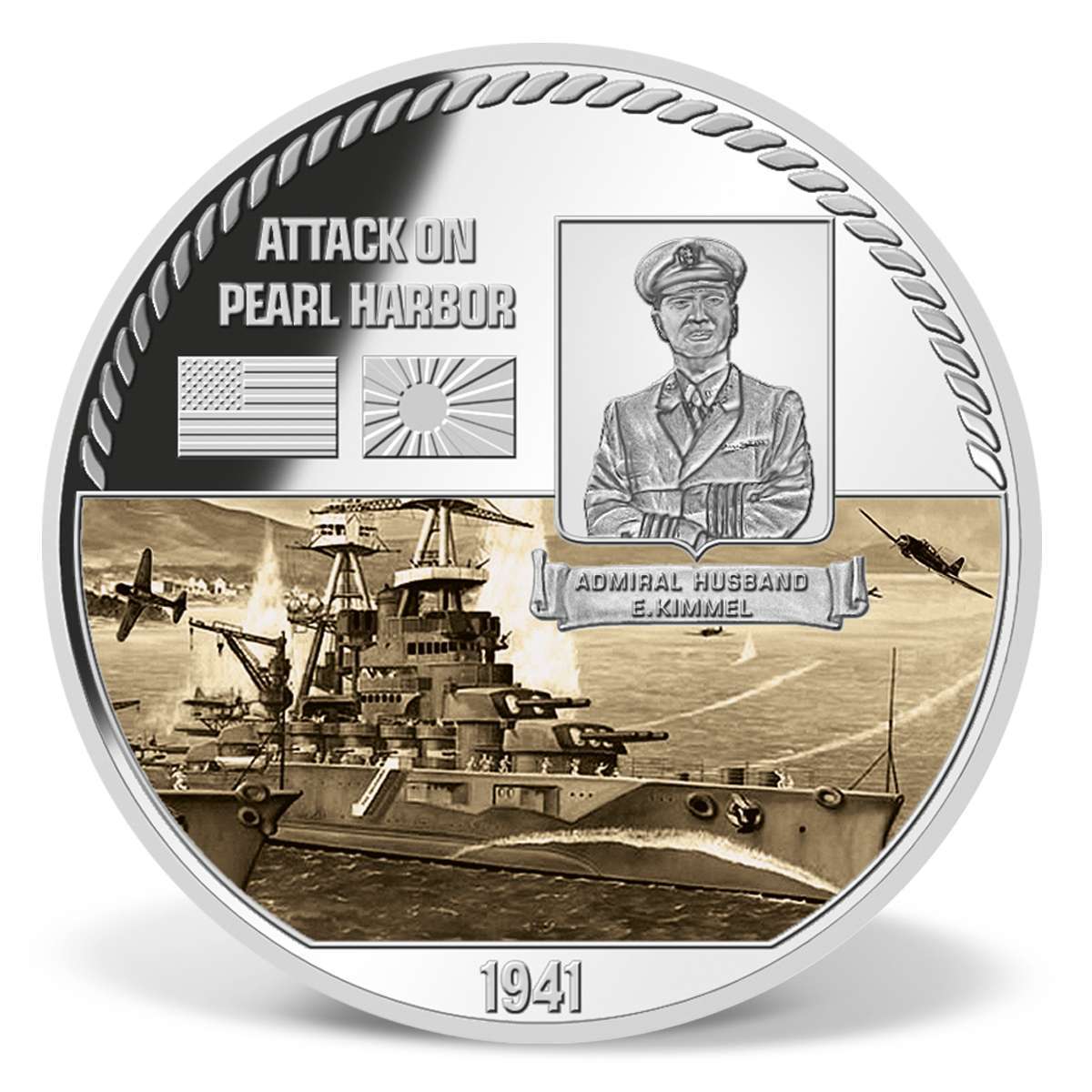 真珠湾攻撃　アメリカ海兵隊　記念コイン Attack on Pearl Harbor Commemorative Color Coin | Silver