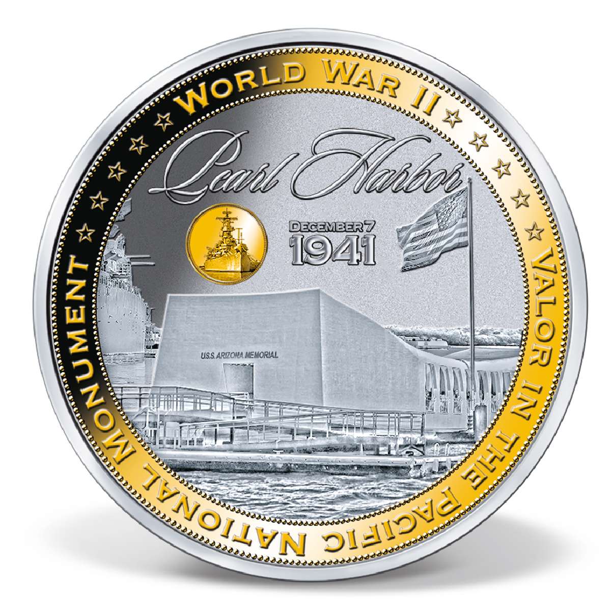 Pearl Harbor Colossal Commemorative Coin GoldLayered Gold American Mint