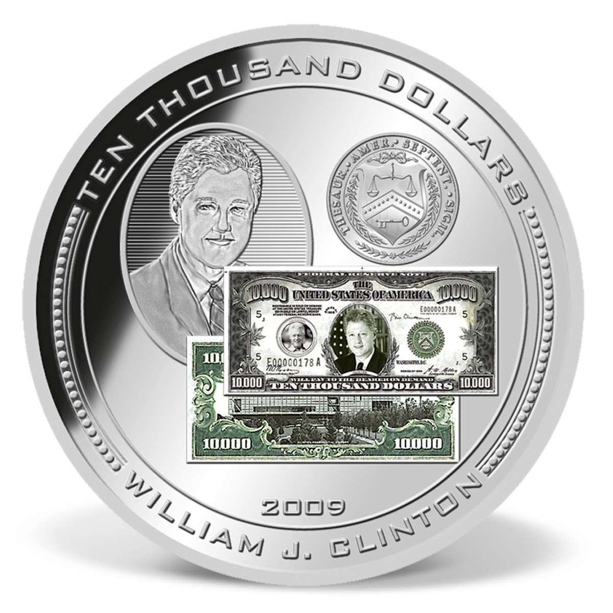 10,000 Clinton Banknote Trial SilverPlated Silver American Mint