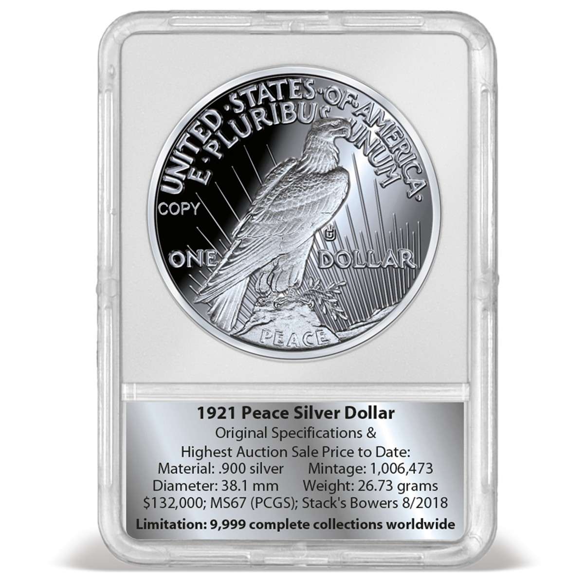 記念銀貨　完未使用 1921 Peace Dollar High Relief Archival Edition | Silver-Plated