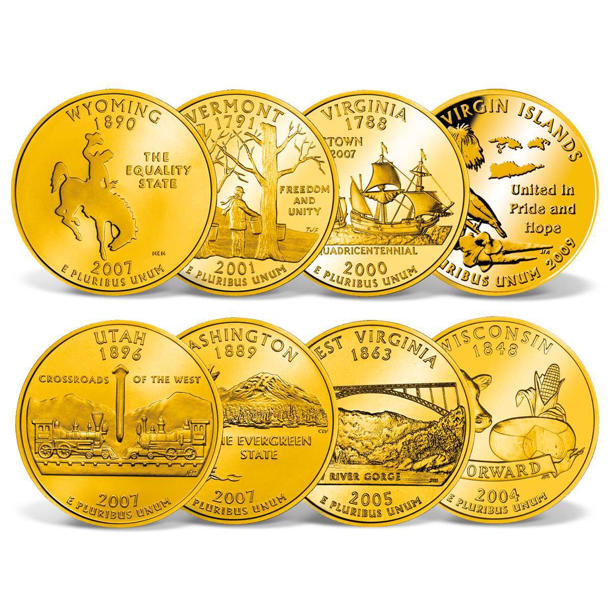 Gold-Layered State Quarters Set  Gold-Layered  Gold  American Mint
