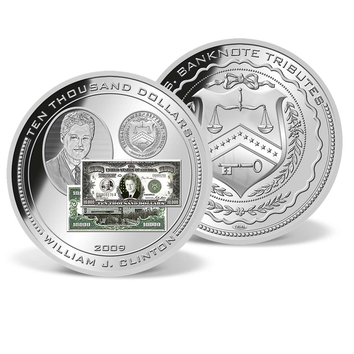 $10,000 Clinton Banknote Trial | Silver-Plated | Silver | American