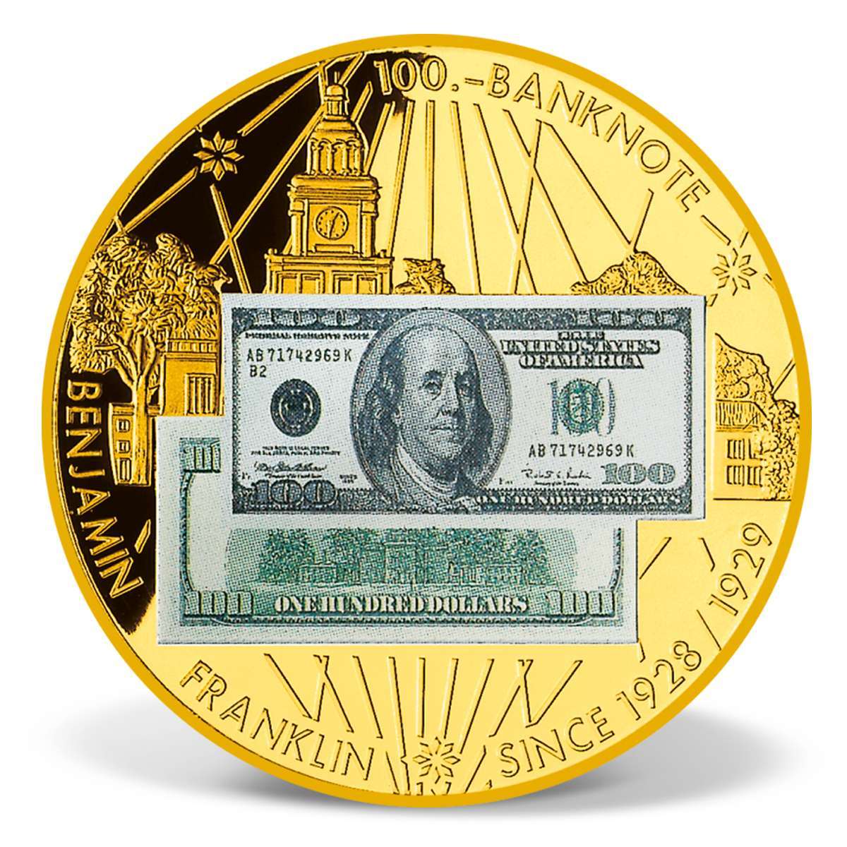 100 Benjamin Franklin Banknote Coin For Sale American Mint