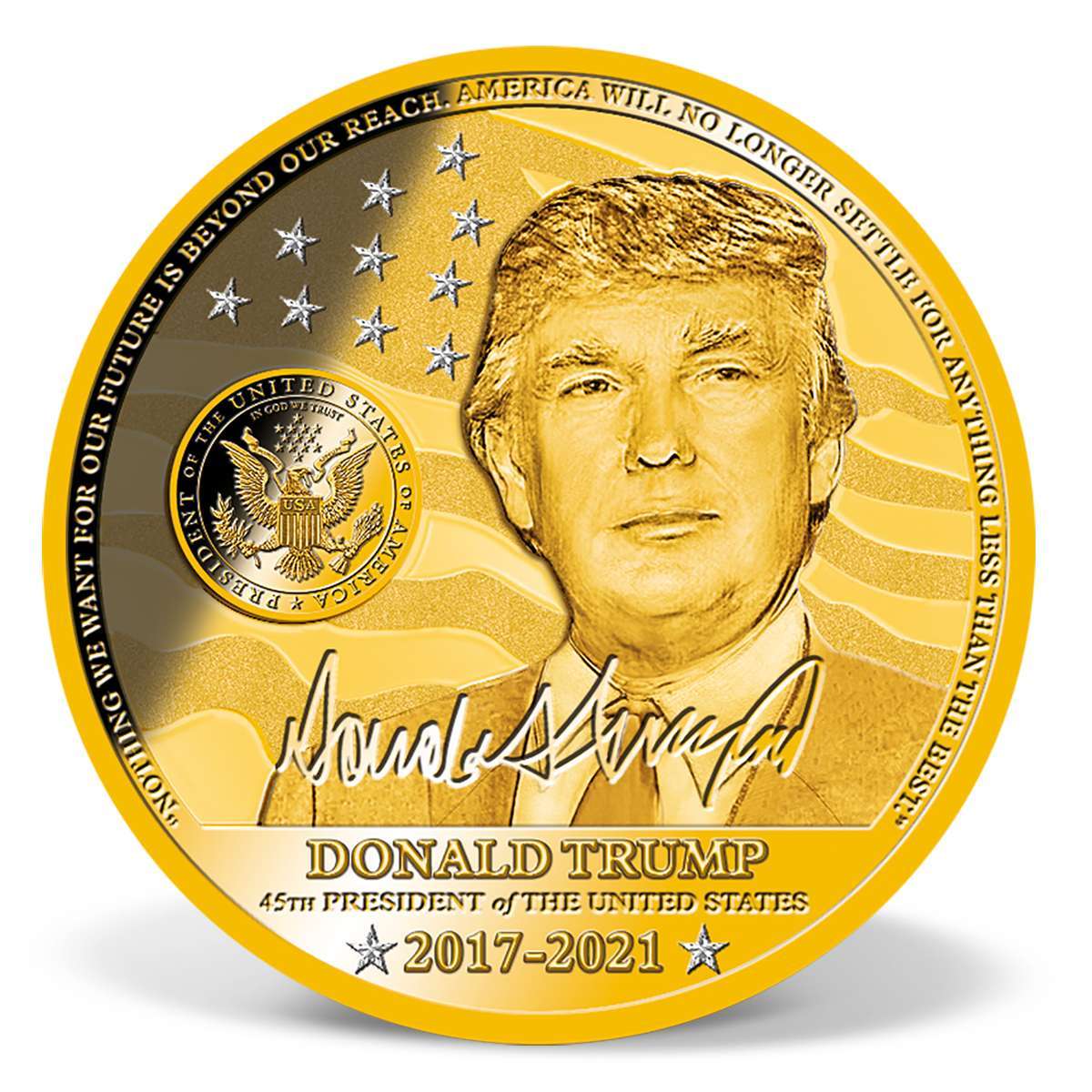 President Donald Trump CrystalInlaid Commemorative Coin GoldLayered Gold American Mint