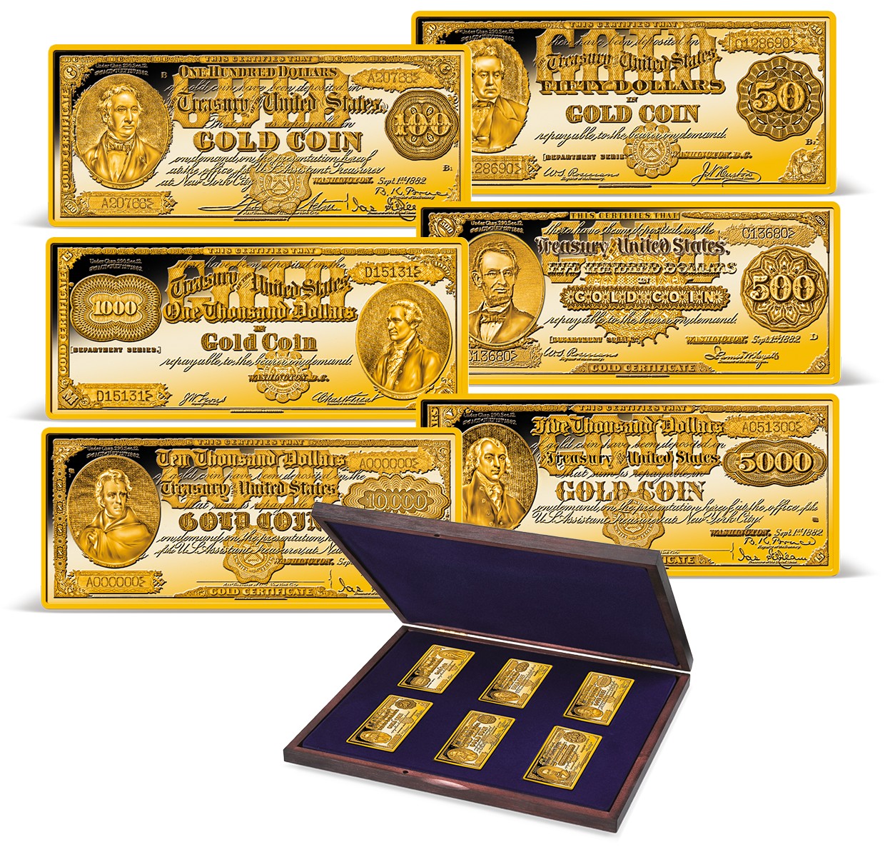 3 pcs The USD 5 100 500 United States dollars ingot 24k real gold