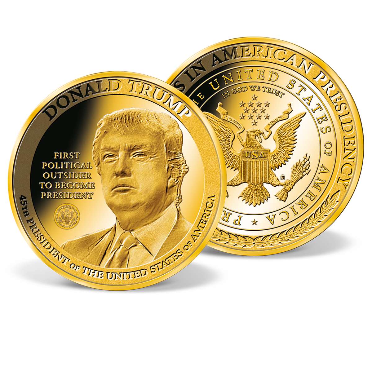 Authentic 24k Gold Collectible Coin of 45th United States President Republican Collectibles Challenge Memorabilia Gift CASE INCLUDED 2 PACK The Official 2018 Gold Donald Trump Commemorative Coin 