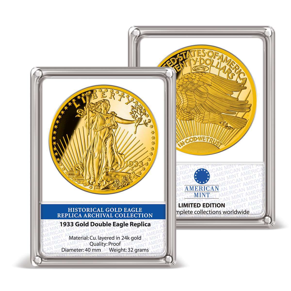 1933 Double Eagle Archival Edition Commemorative Coin GoldLayered Gold American Mint
