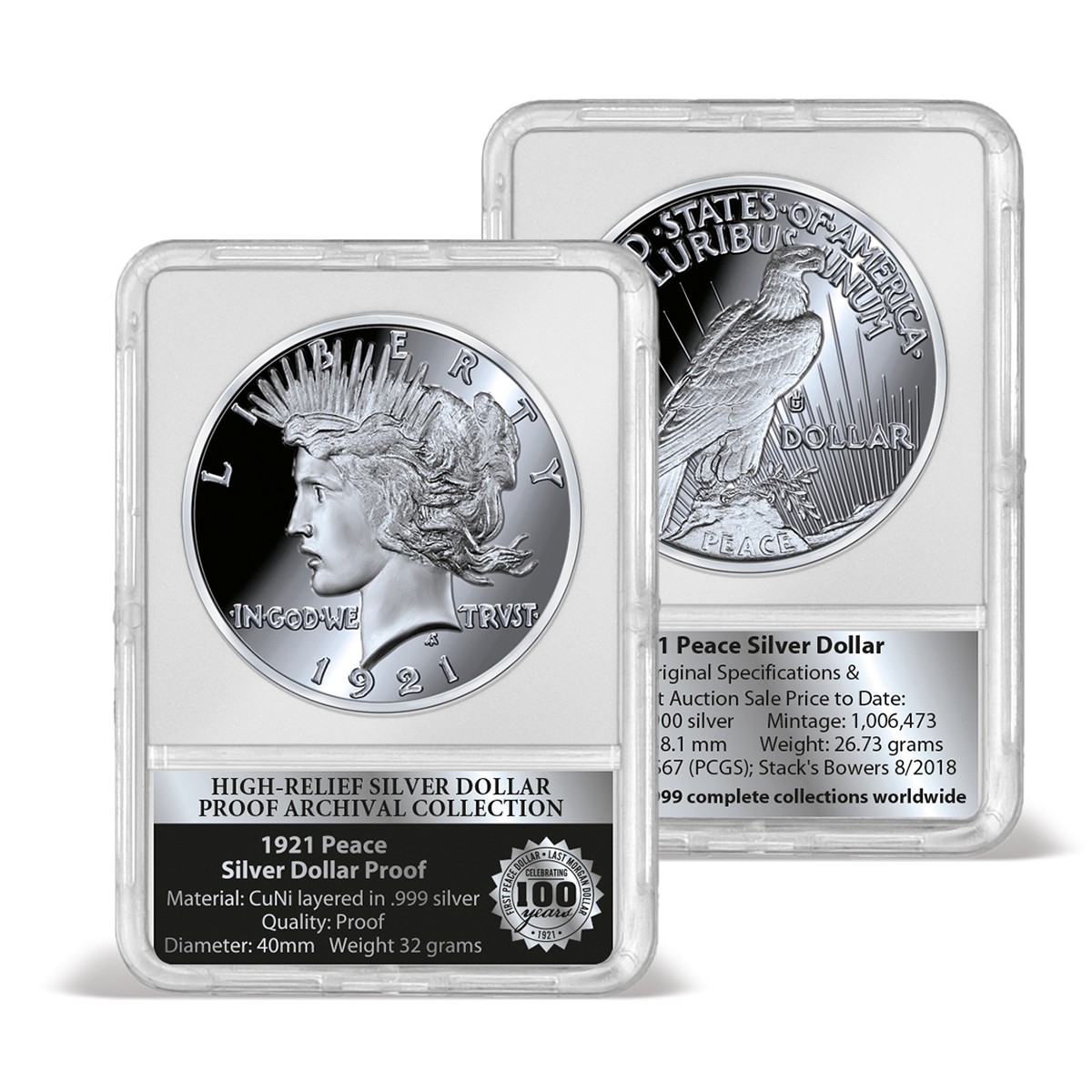 記念銀貨　完未使用 1921 Peace Dollar High Relief Archival Edition | Silver-Plated