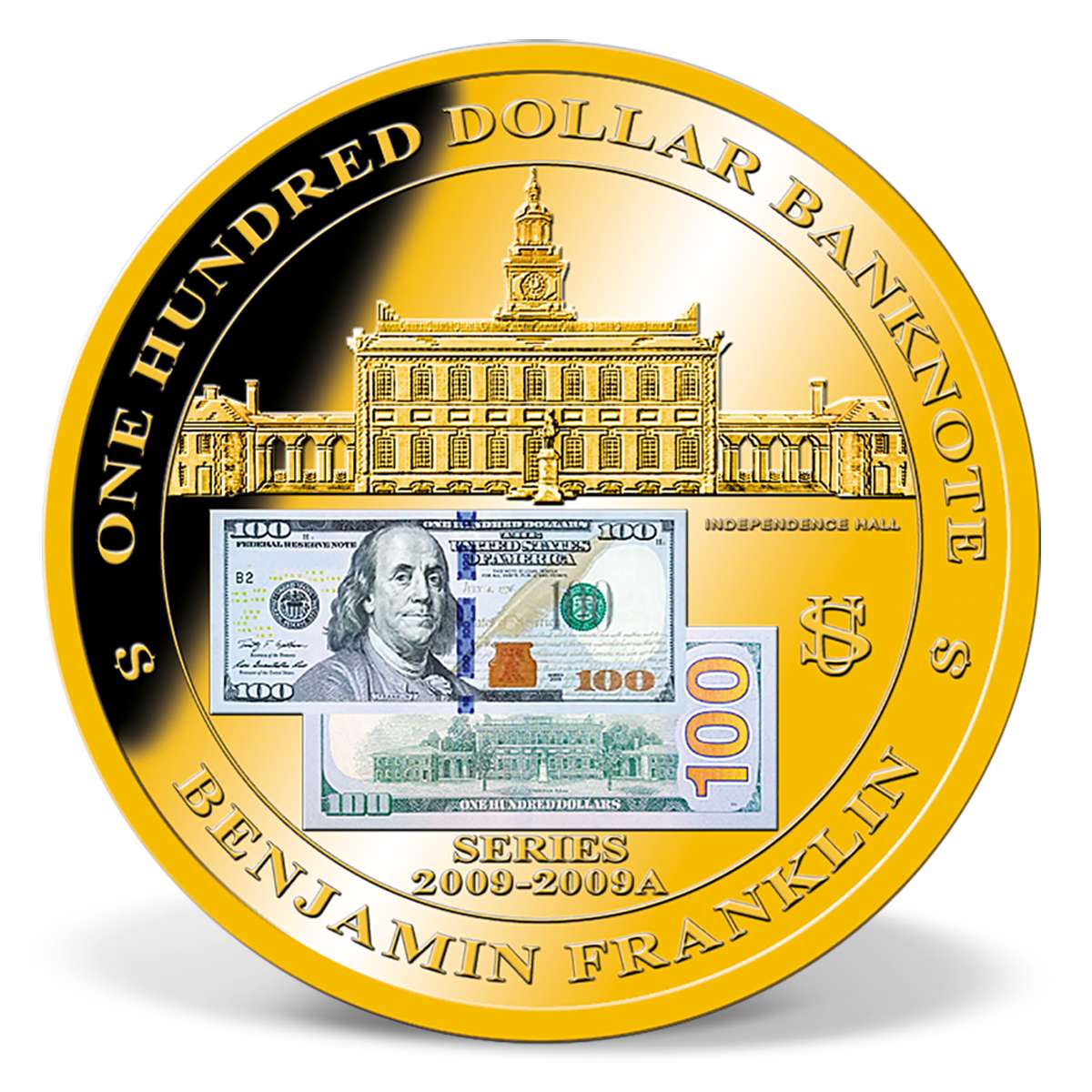 OneHundredDollar Banknote Commemorative Coin GoldLayered Gold