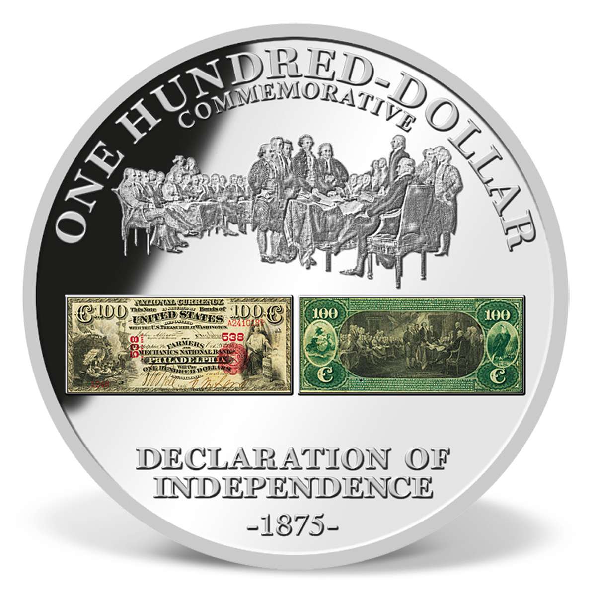 1875 100 Declaration of Independence Commemorative Color Coin SilverPlated Silver
