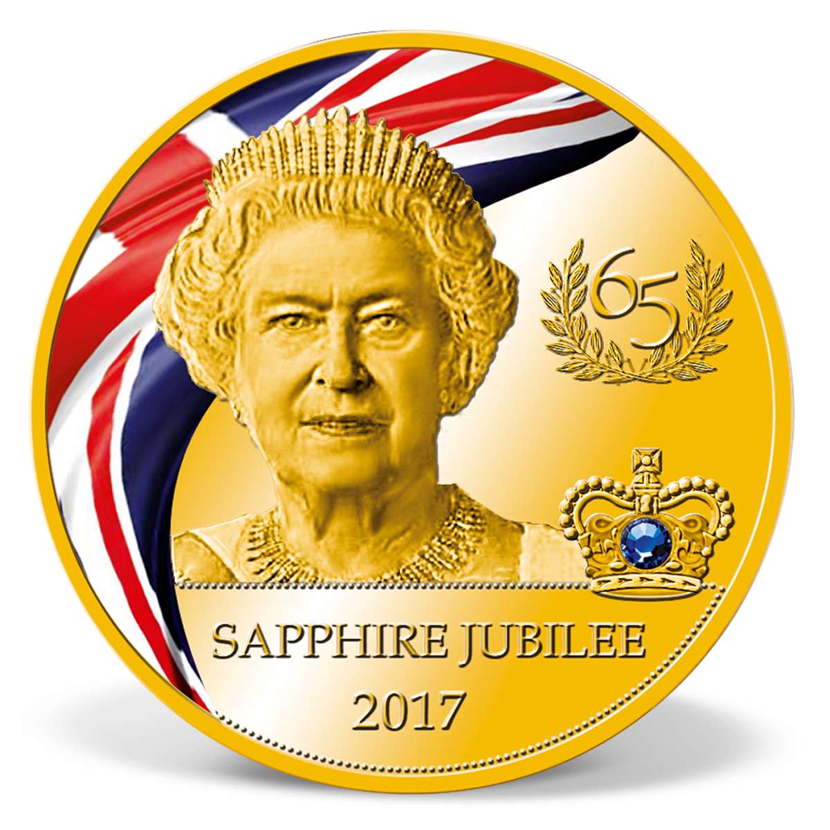 Queen Elizabeth II Sapphire Jubilee Commemorative Coin GoldLayered